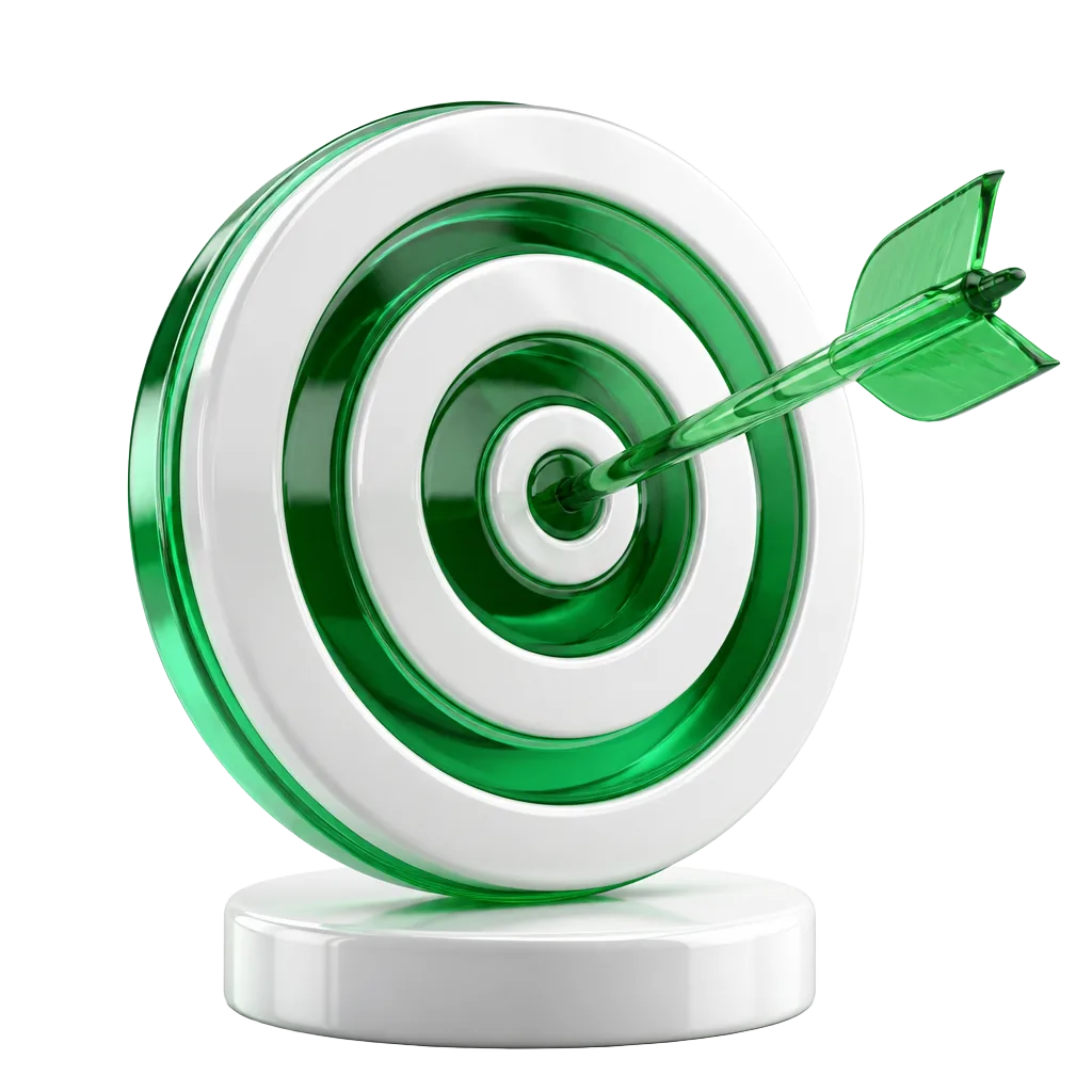 3D glass target with an arrow in the bullseye on a white podium
