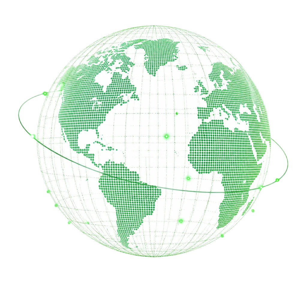 Dotted glass globe with green orbital ring