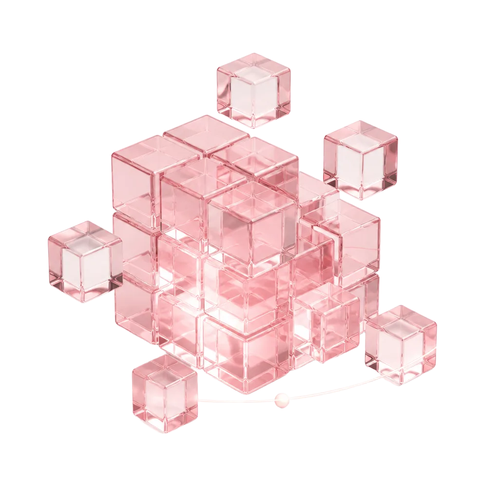 A fragmented translucent cube representing a disconnected business system