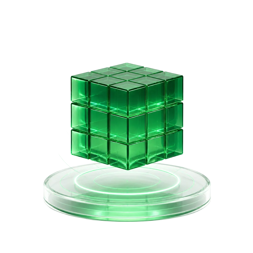 Connected growth system represented as a glass cube